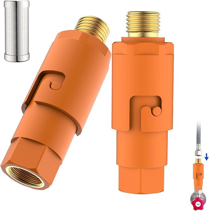 Under Sink In line Water Filter - Sediment Water Filter, Reusable Impurity Filter Attachment, 9/16" Female x 9/16" Male Thread Connector Size for Bathroom Kitchen RV Faucet Supply Lines (1 Pair)