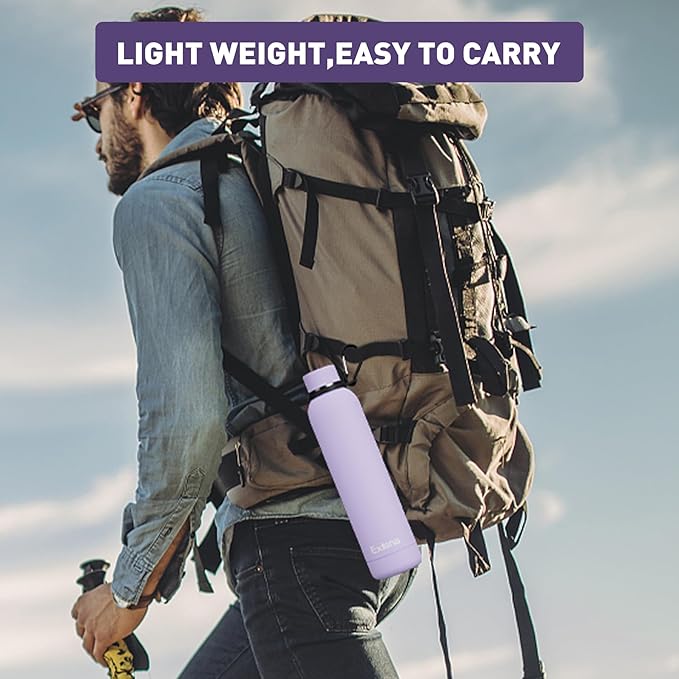 Exllena Slim Insulated Water Bottles for Travel 25oz with Clip, Double Wall Vacuum Stainless Steel Water Bottle Keeps Drinks Cold 24 Hrs/Hot 12 Hrs, 100% Leakproof, BPA Free(Purple)