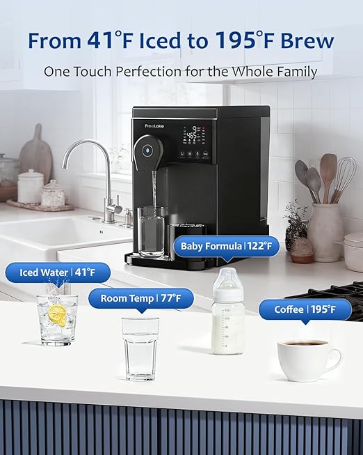 Reverse Osmosis Water Filter Countertop, Hot and Cold Water with 41°F Cooling, Dual Water Source, 6-Stage RO Filtration System with UV, No Installation Home Water Purifier