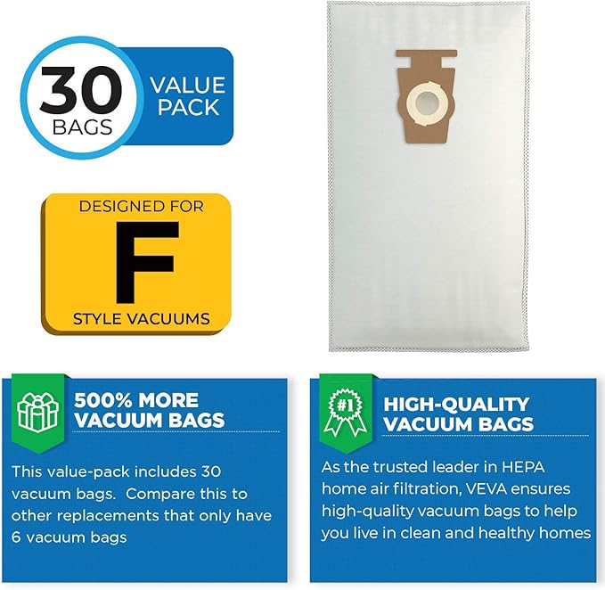 30 Pack HEPA Filter Bags Style F for Kirby Vacuum 204811, 204814, 205811, Avalir I, II, Sentria I, II, Ultimate G, Diamond, G3, G4, G5, G6, G7 - AquaVibe