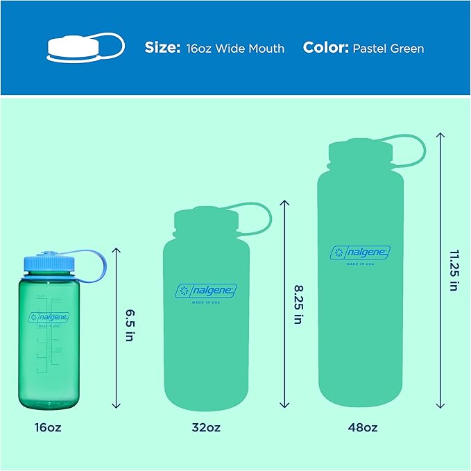 Nalgene 16 oz Wide Mouth Water Bottle | BPA-Free, Durable & Leak Proof, Lightweight Travel Bottle, Fits in Cupholders, Pastel Green