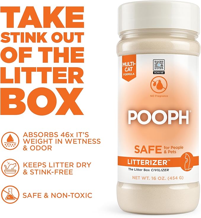 POOPH® LITTERIZER® – 16oz Bottle – Absorbs 46x Weight in Wetness & Odor – Keeps Litter Dry, Reduces Mess, Reduce Litter Costs AND Get a STINK-FREELitter Box – WITHOUT Fragrances or Harsh Chemicals - AquaVibe