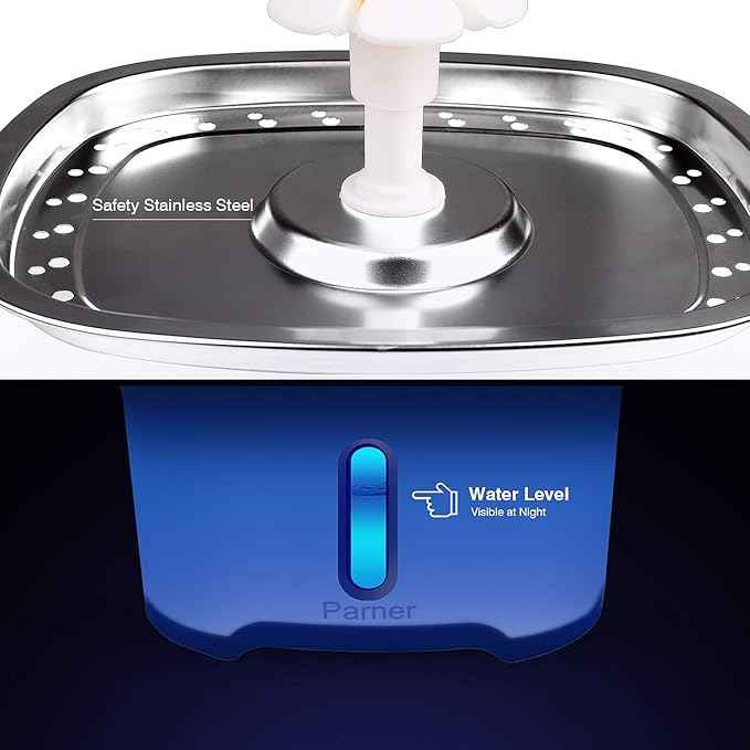 Cat Water Dispenser, Parner Stainless Steel Pet Fountain Flower 2.5L Auto Cat Fountain, Quiet Cat Drinking Fountain with 4 Filters & 1 Silicone Mat & 2 Cleaning Brushes for Cat, Dog, Bird, Other Pets