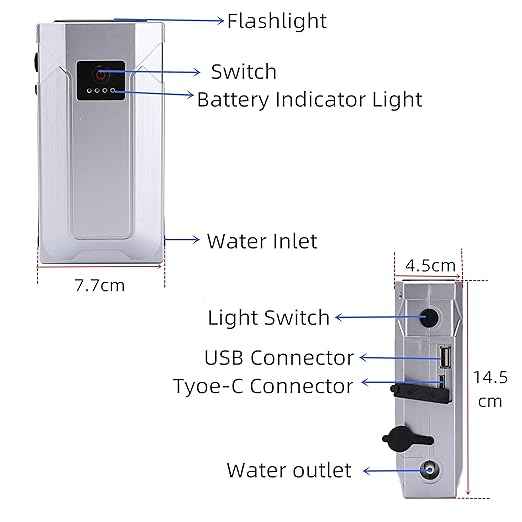 5 in 1 Water Filter Straw Auxiliary Pump 1000ml/min Applicable to Personal Water Filter for Hiking, Camping, Travel, and Emergency Preparedness, Built-in 2000Amh SOS Flashlight
