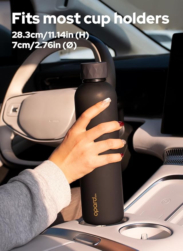 Opard Slim Pro Water Bottle 32oz, Plastic Water Bottle BPA-Free, Facetted Rubberized Grip-Texture Monocap, Leakproof Screw Top, Charcoal Black, Reusable for Travel School Sport Gym Hiking