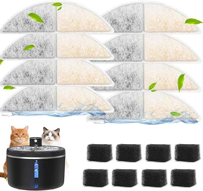 Filters for Cat Water Fountain Cordless, 4 Months Set of Replacement Filters for Ultra Quiet Pet Water Fountain,White 8 Count (Pack of 1)