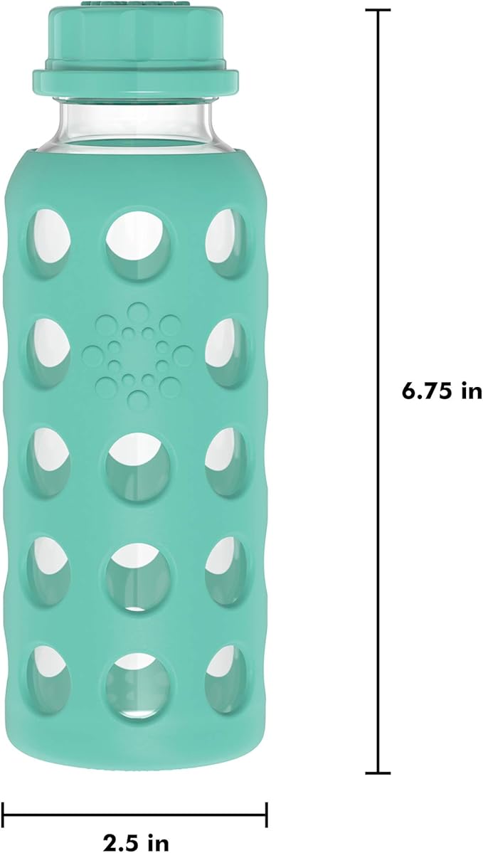 Lifefactory 9-Ounce Glass Water Bottle with Flat Cap and Silicone Sleeve Kale