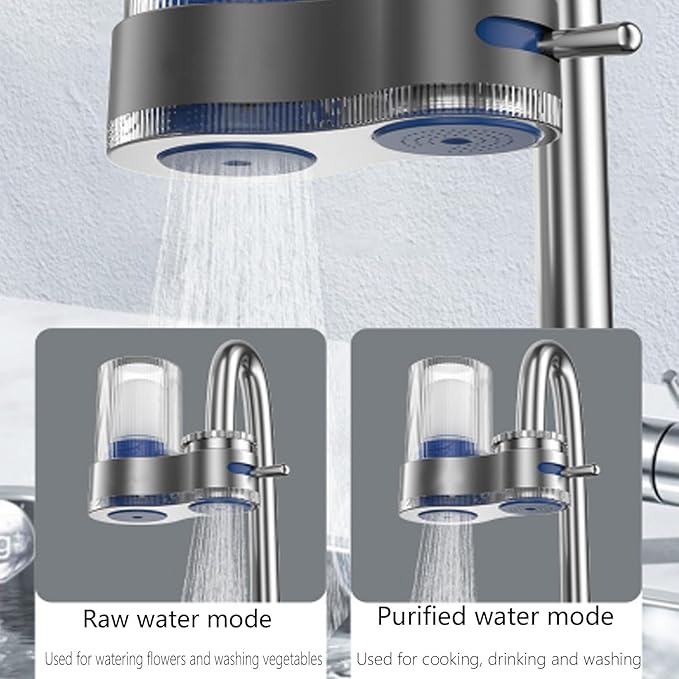 Buyusus Water Filter, Buyusus Water Purifier for Tap Water Fit Any Faucet, Dual-Mode Lead & Chlorine Remover, Universal Hose Adapter, Fits Any Tap for Kitchen Bathroom (2 pcs)