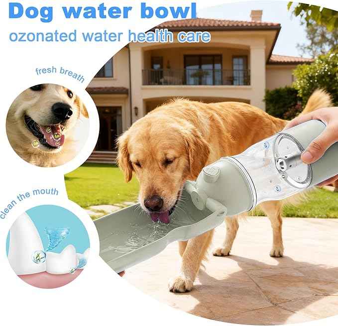 Portable Dog Water Bottle with Ozone Purification - Active Oxygen Puppy Water Bowl & Dispenser for Travel, (A-013B-white)