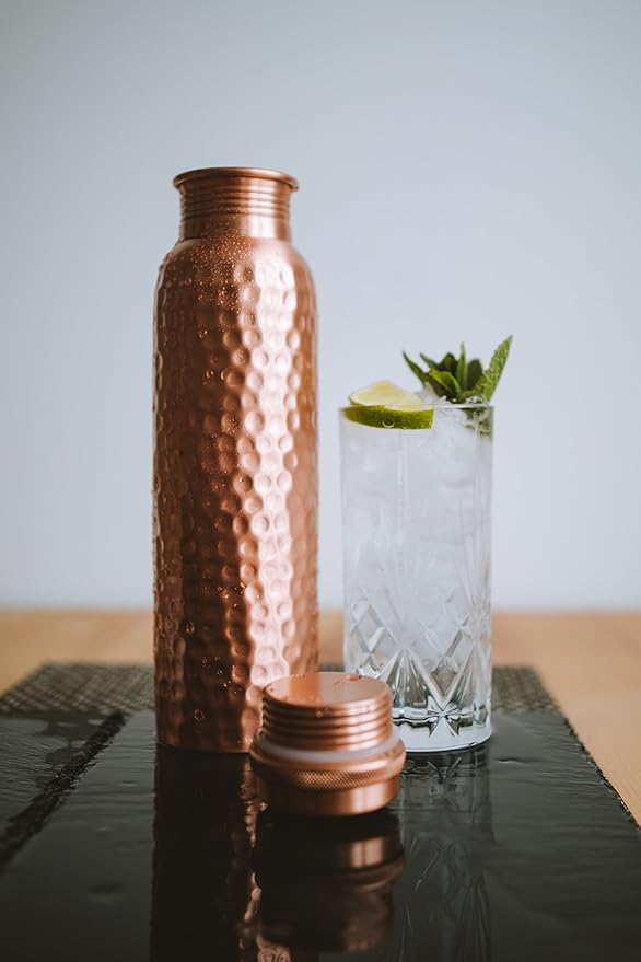 Copper Water Bottle - 34 Oz Extra Large - A Hammered Ayurvedic Pure Copper Vessel For Drinking - Drink More Water, Lower Your Sugar Intake And Enjoy The Health Benefits Immediately