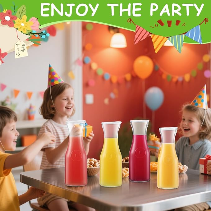 4PSC Glass Carafe with Lid, Premium Clear Water Pitcher Carafe 1 Liter Juice Containers with Lids for Brunch Cold Warm Water Beverage Wine Iced Tea Lemonade, BPA Free Shatter Proof (4)