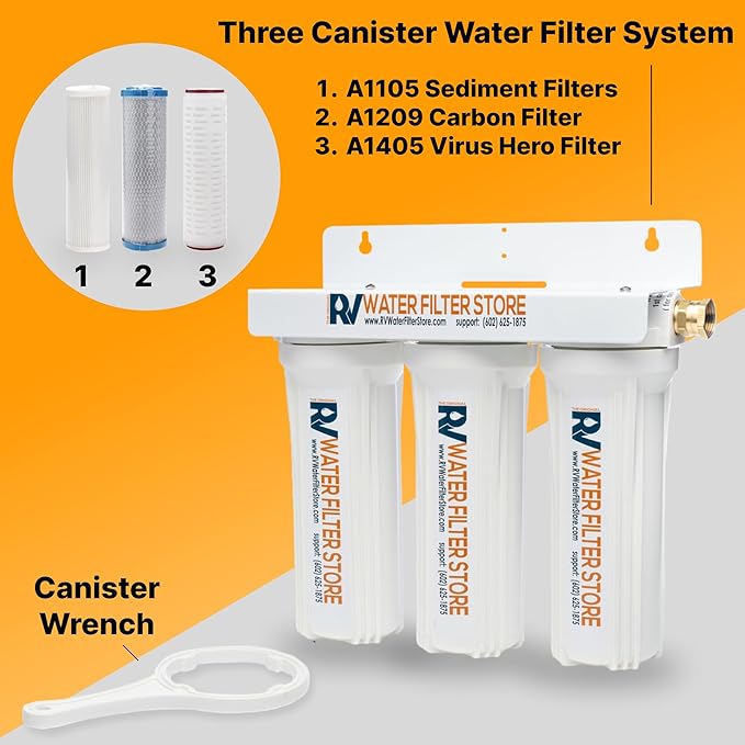 Enhanced Virus Hero South of The Border RV Water Filtration System 3-Stage Filtration, 0.2 Micron Virus Removal, Chlorine Reduction, & Heavy Metal Removal – Ideal for RVs, Motorhomes, & Campers