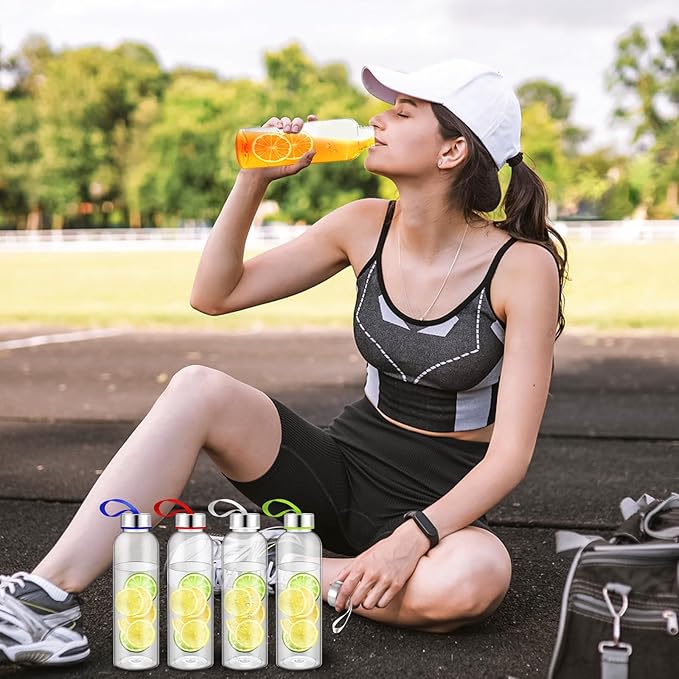 Zubebe Reusable Clear Water Bottles Bulk with Stainless Steel Leak Proof Lids Sports Bottles with Nylon Camying Strap for Party Gift Water Milk Smoothie Juice Beverage
