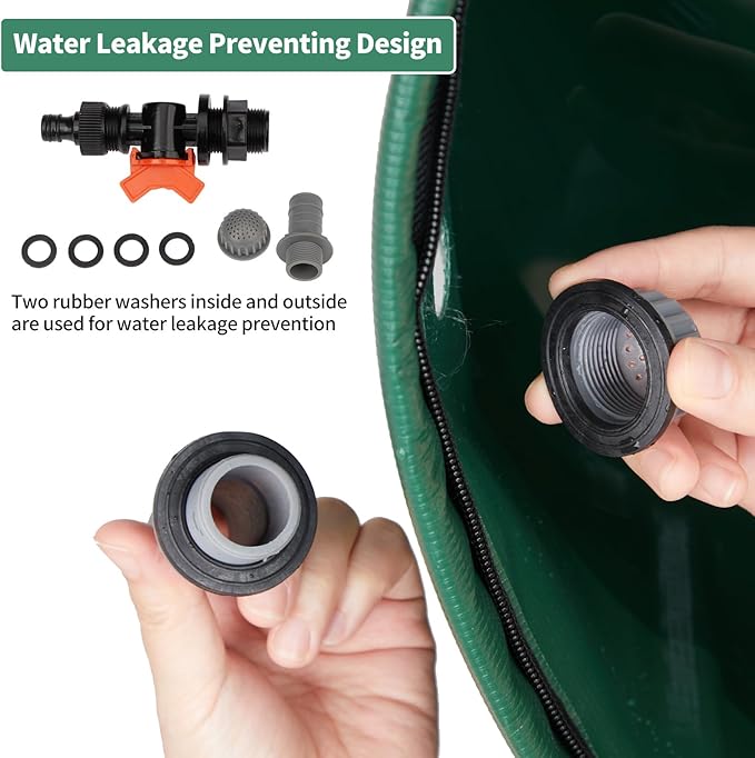 50 Gallon Collapsible Rain Barrel, Portable Water Storage Tank, Foldable Rainwater Collect System Downspout, Water Catcher Container with Filter, Spigots Overflow Kit (Green,50 Gallon)
