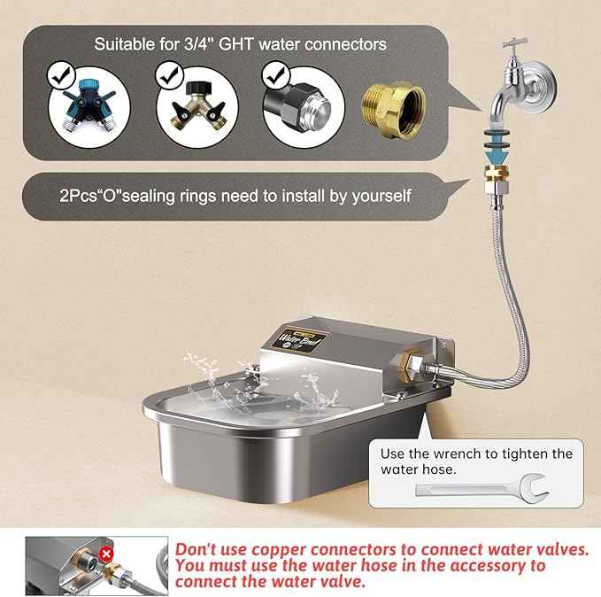 Automatic Water Dispenser for Dogs, Patented 3L Outdoor Dog Drinking Water Bowl, Stainless Steel Waterer Feeder Suitable for Chicken Livestock Animal,Fit 3/4'' GHT Faucet, Wall-Mounted, Easy to Clean