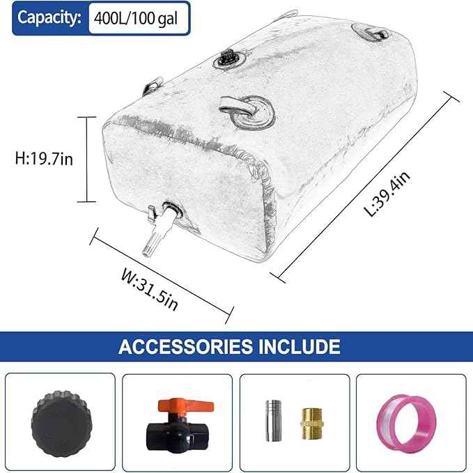 400 L/100 Gal Water Bladder Tank, Foldable Portable Water Storage Container, Emergency Water Bag for RV, Truck Bed, Fire Prevention, Drought Resistance, Blue
