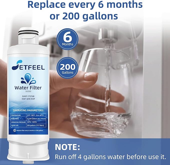 HAF-QIN DA97-17376B Refrigerator Water Filter for Samsung, Carbon Block Filtration, HAF-QIN/EXP Rs27t5200sr hafqin Rs22t5201sr RF28R7201SR RF32CG5400SR, Bespoke Water Filter 4 PacK SETFEEL