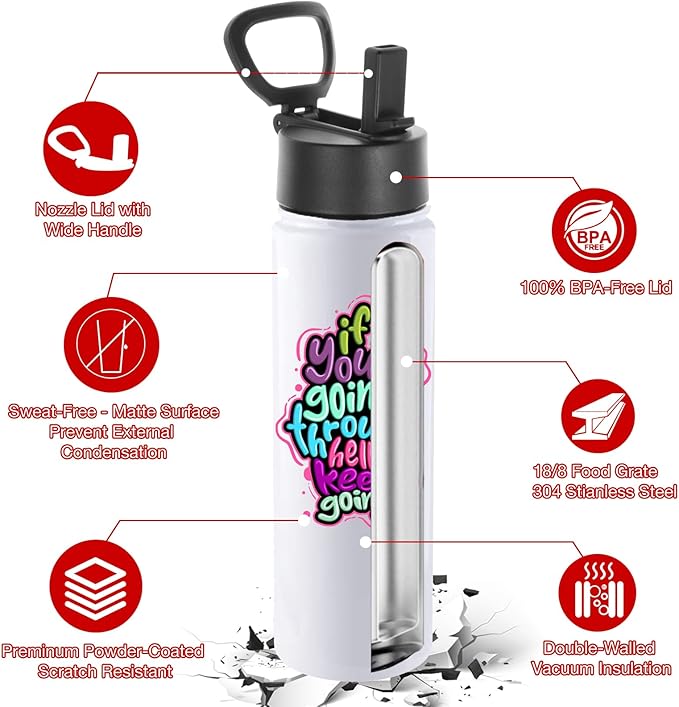 Volhoply Sublimation Insulated Water Bottles Blank Bulk 8 Pack, 22 oz Stainless Steel Sports Bottle with Straw, Double Walled Vacuum Metal Water Flask with Wide Mouth(Sublimation,8 Set)