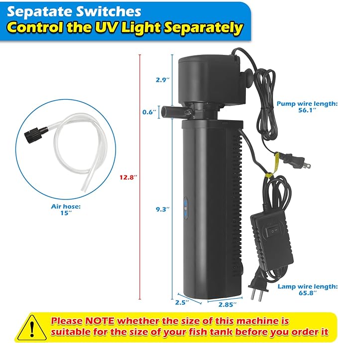 Aquarium Filter for 40-150 Gallon Tank, U-V Fish Tank Green Clean Machine Submersible Powerful Pump Canister Filter 400GPH for Pond Turtle Tank Saltwater Freshwater Crystal Clear Green Killing - AquaVibe