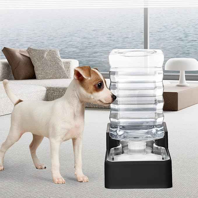 RIZZARI Stainless Steel Pet Water Feeder: 8L Gravity Leak-Proof Auto Refill Water Dispenser -Space-Saving- Anti-Tip Non-Slip Base -No Filter- Easy Clean - for 20-35 LB Dogs - Apartment/Home/Office