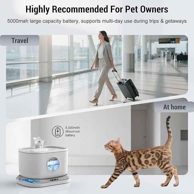 Cat Water Fountain Wireless, Battery Operated Cat Fountain for Drinking, 2.6L/88oz Cordless Pet Fountain with Motion Sensor Automatic Water Dispenser Wireless Pump 2 Filters Indoor BPA-Free