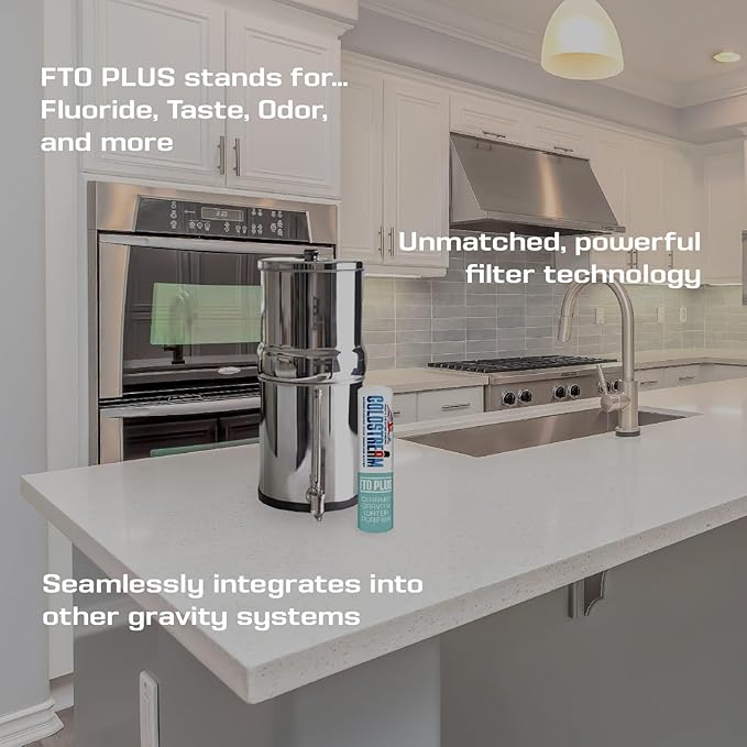 Coldstream FTO Plus Water Filter Cartridge (4 Pack) - Dependable for Easy Installation as a Berkey Replacement - Ceramic Gravity Filter For Stainless Steel Systems