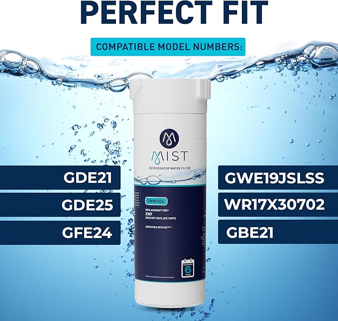 Mist XWF Refrigerator Water Filter Replacement for GE, Compatible with GWE19JSLSS, WR17X30702, GBE21, GDE21, GDE25, GFE24 (Not XWFE) GE XWF Water Filter (1 pack)