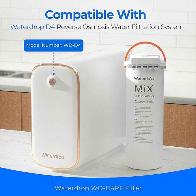 Waterdrop WD-D4RF Filter, Replacement for WD-D4-W Reverse Osmosis System, 1-year Lifetime