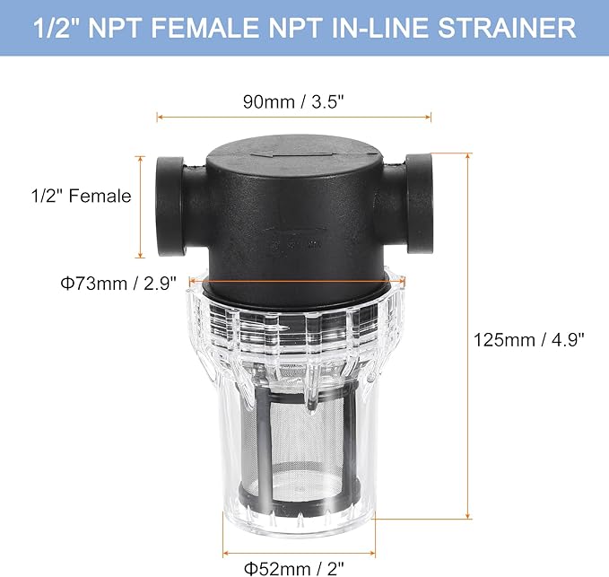 uxcell Pressure Washer Filter 1/2" NPT Female Thread, Inline Mesh Strainer Attachment, Stainless Steel Screen with Sealant Tape for Outdoor Gardening Inlet Water (Size:80 Mesh) - AquaVibe
