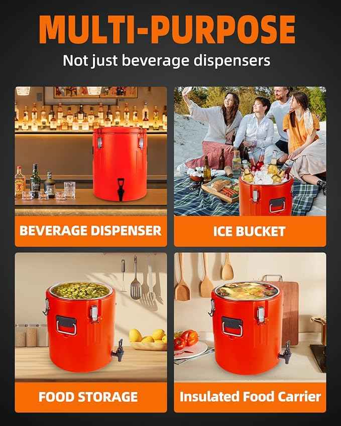 Insulated Beverage Dispenser 6.5 Gallon, Hot Drink Dispenser with 304 Stainless Steel Interior & Spout, Outdoors Water Jug for Camping Party