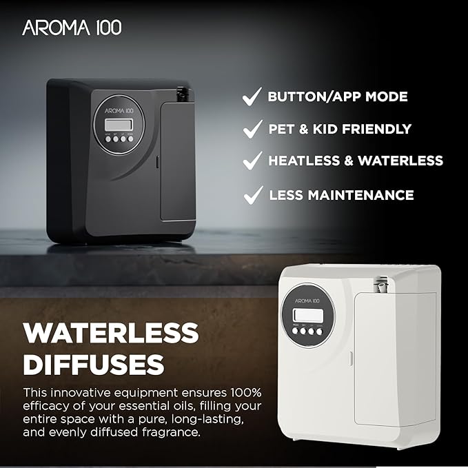 Waterless Diffuser Include Essential Oil, APP Control, Hotel Scent Diffuser Kit for Home Cover 2000sq.ft, Nebulizer Nano Cold Air Freshener Smart Aromatherapy Diffusers for Large Room, Office - Black