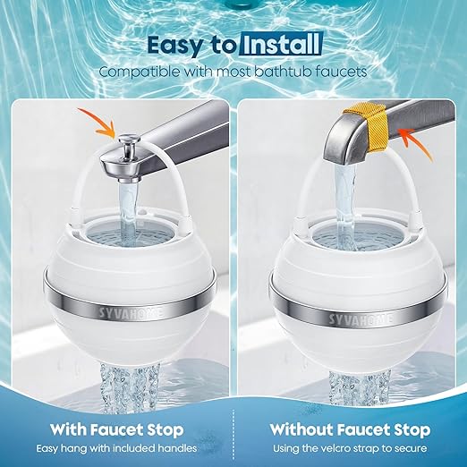 Bath Filter for Tub Faucet - Shower Filter with KDF 55 Removes 99% Chlorine & Softens Water | Ideal Bathtub Filter for Healthier Hair & Skin | Universal Fit, Easy Install & Overflow