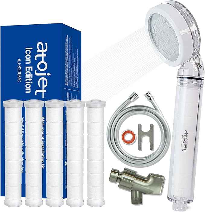 Filter Showerhead Born From Korea’s Beauty Heritage – Pure Carbon Filters for Softer Skin & Smoother Hair | Eco Hose 2M (79in) l 6 Month Advanced Filtration Set (AJ8200MC-ECO-6MO-SLV)