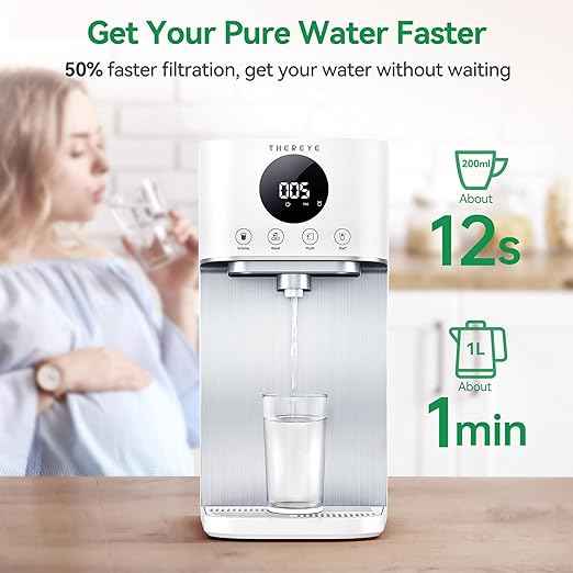 Thereye Reverse Osmosis Water Filter, 7 Stage RO Water Filtration, NSF/ANSI 58 Tested, Fast Water Delivery, 3:1 Pure to Drain, BPA Free Portable Countertop Water Purifier for Home, No Installation