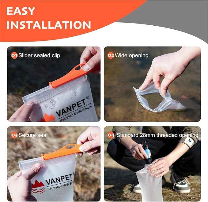 2L Water Bag Compatible with Sawyer Squeeze, Durable TPU Material, BPA & PVC Free, Collapsible Water Container for Camping, Hiking, Fishing or Traveling (1 Pc)