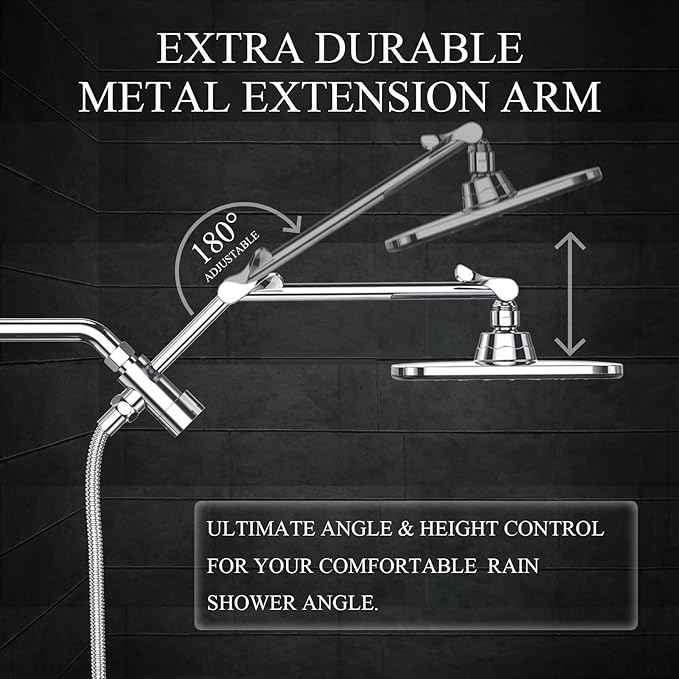 Veken 14" Wide Rain Shower Head with Handheld, High Pressure Handheld Shower Heads with Multi Spray Modes, Rainfall Combo with Metal Extension Arm,Detachable Dual Shower, Extra Long Hose,Silver Chrome