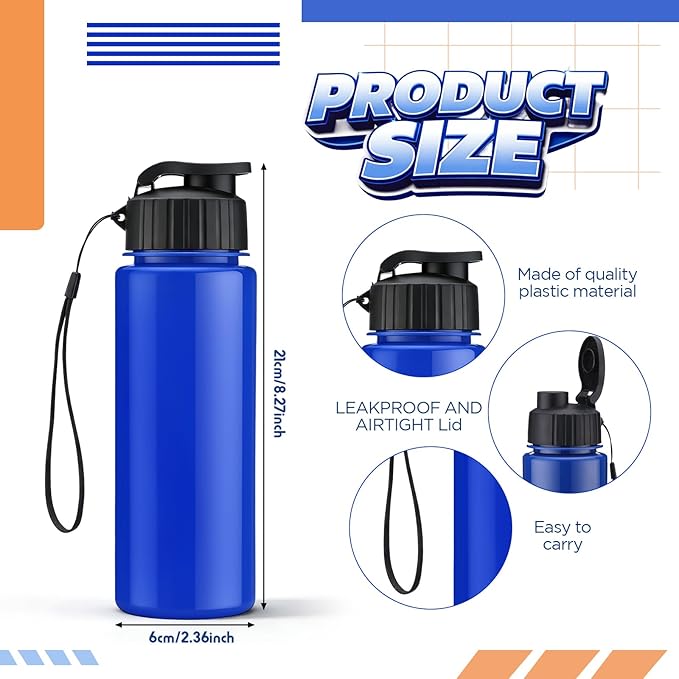 Mifoci 20 Pieces Water Bottle Bulk 17 oz Plastic Water Bottles Bulk Gym Sports Adults Reusable Large Bottles with Leak Proof Flip Top for Party Outdoor (Regular Style,Solid Blue)