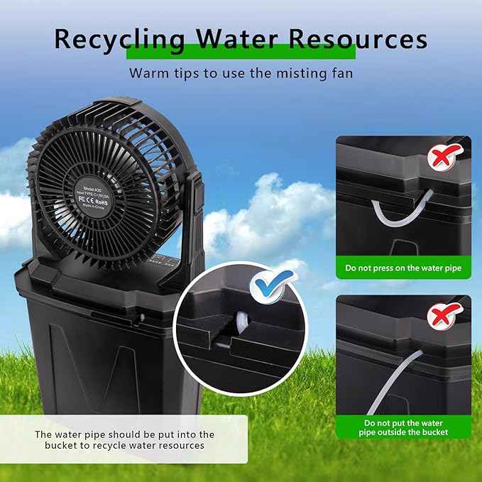 GHORA Portable Misting Fan with 9L Water Tank & 20000mAh Battery, Remote Control, 4 Speed Levels, 4 Misting Modes, RGB LED Lights - Indoor/Outdoor Cooling Fan for Camping, Patios, Garden, Travel