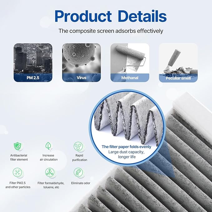 RUITO Cabin Air Filter, Fits 2008-2011 Accent, 2007-2016 Elantra, 2013-2014 Elantra Coupe, 2013-2017 Elantra GT, 2014-2018 Forte, 2014-2017 Forte Koup, 2014-2018 Forte5, Replacement for CF10728