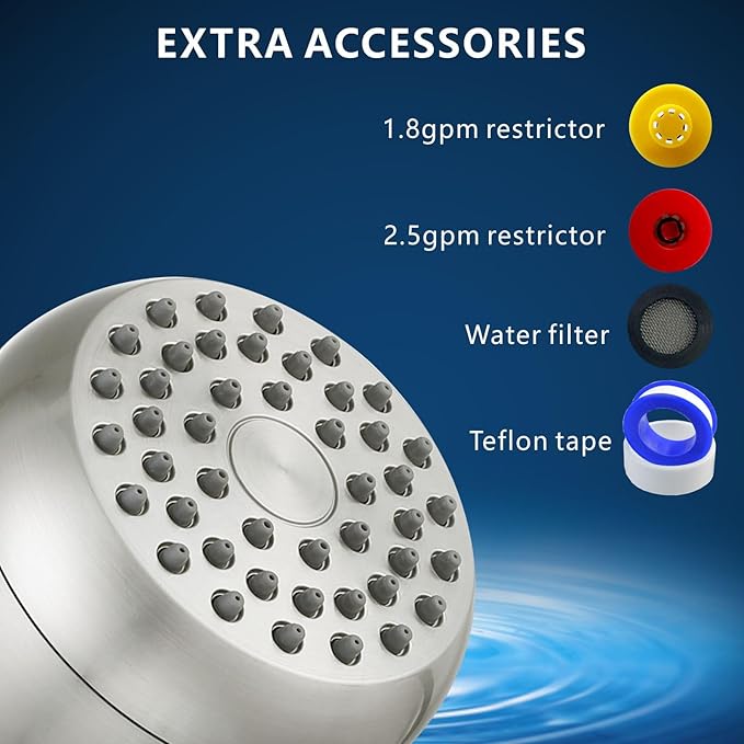 High Pressure Shower Head - Powerful Bathroom Pressure Boosting Showerhead - Perfect Universal Replacement for Rain Shower Heads(Brushed Nickel)