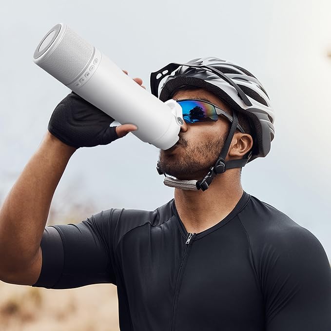 Water Bottle with Portable Bluetooth Speaker - Modular Insulated Water Bottles w/Handle, BT5.3, TWS Pairing Speaker and Stainless Steel Cups for Camping Sports Beach (White)
