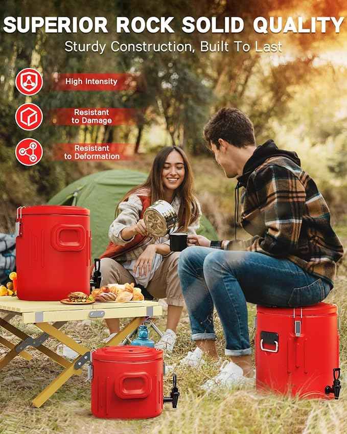 Insulated Beverage Dispenser 3.5 Gallon- Ice and Hot Drink Dispenser with 304 Stainless Steel Interior and Spout, Portable Hot Water Dispenser, Outdoors Cooler Jug for Camping Party Sports, New