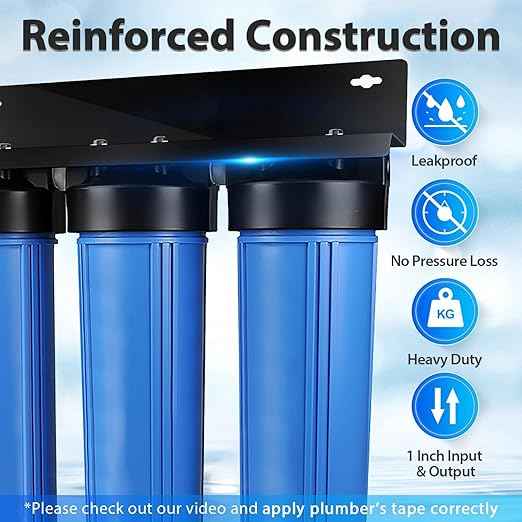 iSpring WGB32B-KS+AHPF12MNPT16X2 3-Stage Whole House Water Filter, Reduces Heavy Metals, Hydrogen Sulfide, Chlorine, Chloramine, Sediments w/ 3/4'' Push-Fit Braided Stainless Steel Hose Connectors