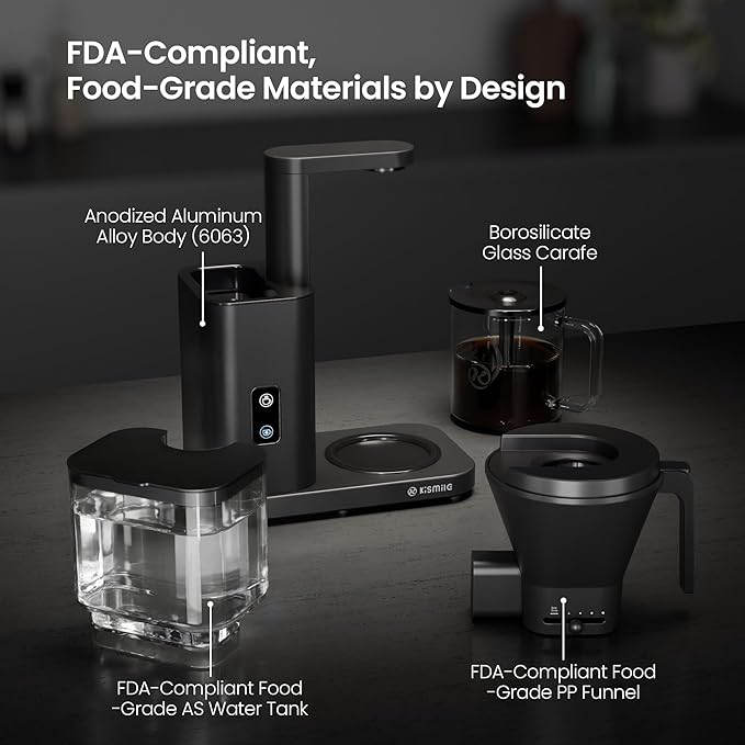 Kismile 8 Cup Drip Coffee Maker Machine, Pour Over Coffee Brew with 3s Instant Heat 197-205℉, Removable Water Tank, Adjustable Flow Control, Deep Cold Brew & Keep Warm 40 Min, Easy to Clean(Black)