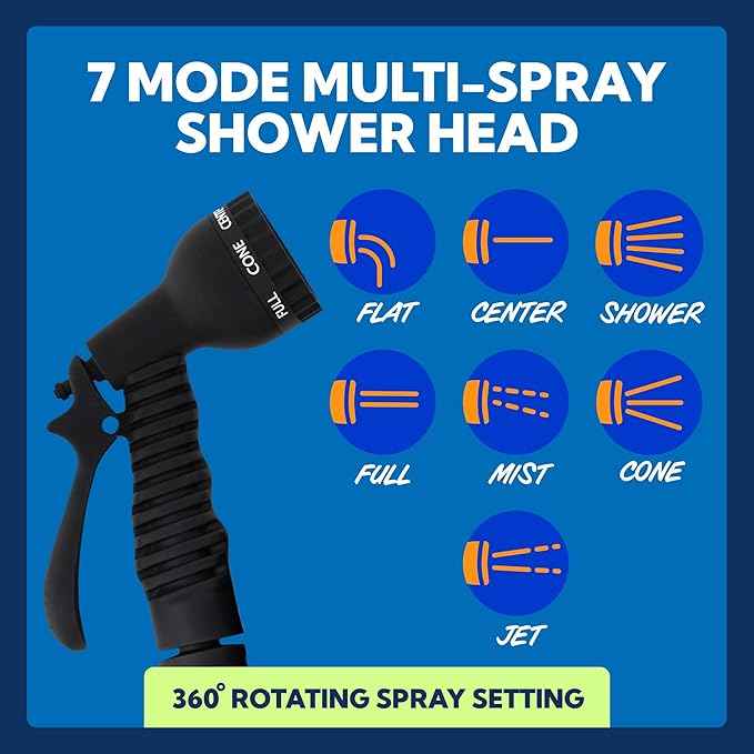 SUN NINJA Portable Shower, Camping Shower with 7 Mode Shower Head, Neoprene Cover Helps Keep Water Warm, High Pressure Hose, Easy to Carry