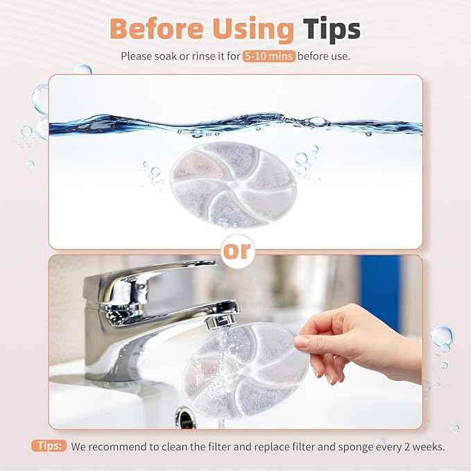 6 Set Cat Water Fountain Replacement Filter Only for KWUY 7L/236oz/1.8Gal Stainless Steel Cat Water Fountain, DYSJ01 Battery Operated Cordless Automatic Pet Water Dispenser
