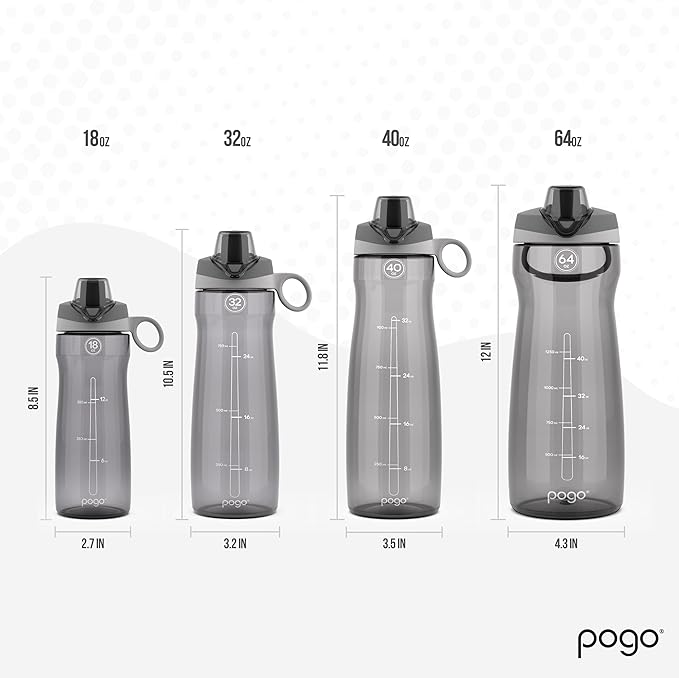 Pogo BPA-Free Tritan Plastic Water Bottle with Chug Lid, 18 Oz, Grey