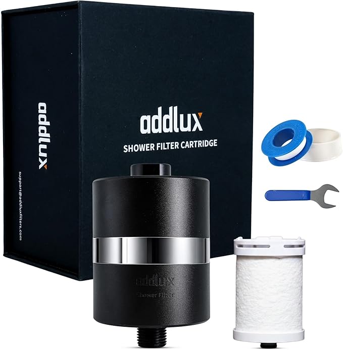 ADX-PRO-7 Long Lasting Titanium Aluminum Shower Filter – Independently Tested to NSF/ANSI 177 Standards, Reduces 99% Chlorine & Heavy Metals, Water Filter (Black, 2 Cartridges & Tool Kit)