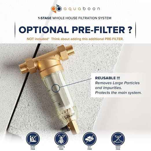 Aquaboon Whole House Water Filter System for Well Water with 5 Micron 20x4.5 Carbon Block Chlorine Reduction Cartrige | NSF Certified, Pressure Gauges & Releas, Wrench, Bracket 1" NPT