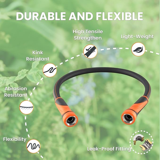 Giraffe Tools Garden Leader Hose 15ft x 5/8", Short Water Hose Heavy Duty, Flexible, Lightweight Hybrid Hose with Swivel Handle, Double Female Fittings, Burst 600 PSI